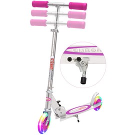 ChromeWheels Kick Scooter for Kids, Deluxe 2 Light Up Wheels 4 Adjustable Height with Kickstand, Best Gift for Age 5 up Kids Girls Boys, 132lb Weight Limit, Pink