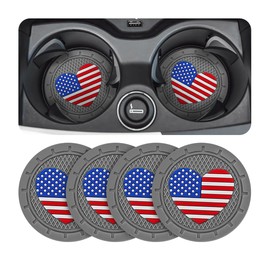 AUCELI 4 Pack Car Cup Holder Coasters, Colored American Flag US Flag Insert Car Cup Coaster, 2.75 Inch Anti Slip Shockproof Embedded Drink Mat, Vehicle Interior Decor Accessories (Gray/Heart)