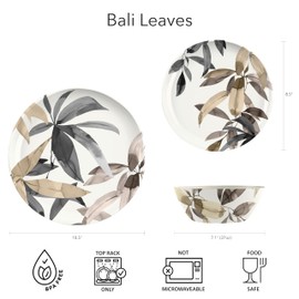 Abode Homewares by TarHong Bali Leaves Cereal Bowl 7.1", 37 Oz., Proprietary Merge Material Mix (Bamboo Powder and Melamine), Indoor/Outdoor, Set of 6