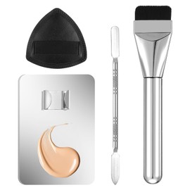 BOHUIZ 4Pcs Makeup Foundation Mixing Palette Set, Including Spatula Makeup Brush, Palette Tray, Powder Puff Make Up Accessories for Women Girl Make Up Cosmetic Spatula Tool