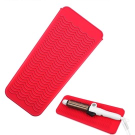 Alisador De Cabello Alfombrilla De Silicona, 28 * 13 CM Rizador Funda De Silicona, Tapete Termico Para Planchas De Cabello, Tapete Resistente Al Calor Antideslizante de Viaje (Rojo)