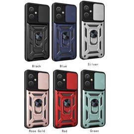 ESTH® Case for vivo Y55 5G/Y75 5G/Y77 5G with Slide Camera Cover, Military Grade Shockproof Protective Cover with Rotatable Metal Ring Kickstand [Support Magnetic Car Mount], Black