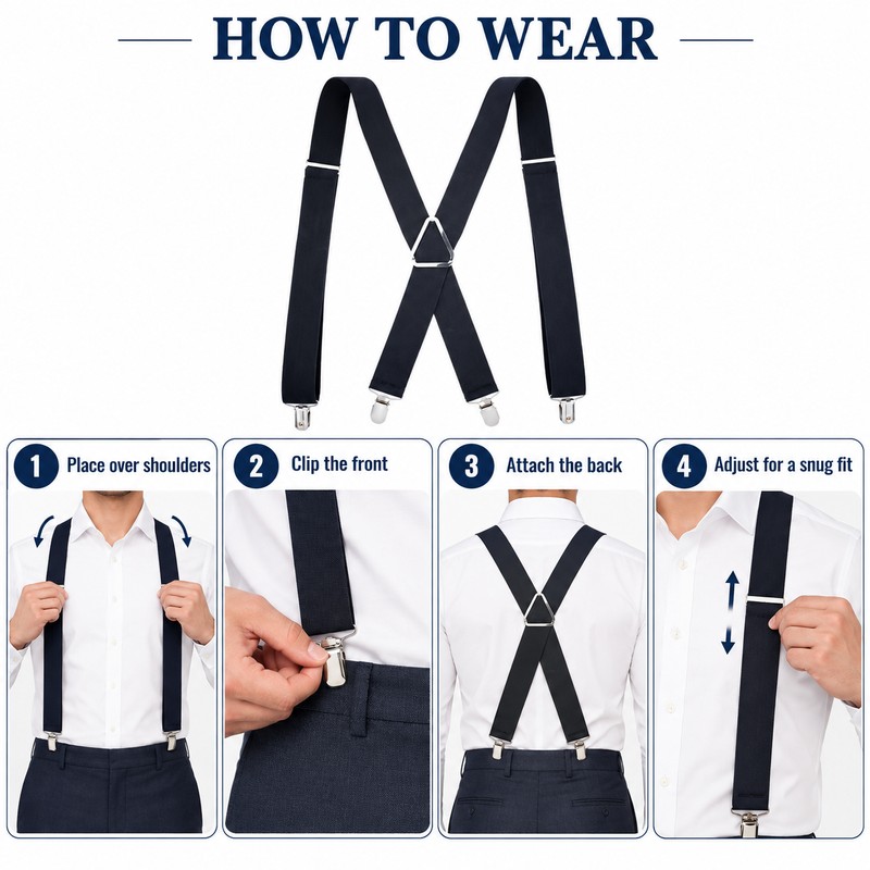 Heavy Duty Suspenders for Men – Adjustable 2-Inch Elastic X-Back