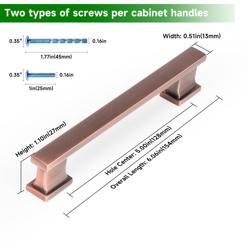 GRANTENOV 5 Inch (128mm) Brushed Antique Copper Cabinet Pulls Handles