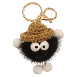 Fosrion Luxurious Large Eyed elf Santa Claus Keychain with a Woven Hat Made of Mink Hair Fur (Black)