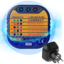 Socket Tester, Automatic Electric RCD Socket Tester, 220-250V Circuit Polarity, 6 Diagnostic Results, Plug Tester Socket EU with Plug LCD Display