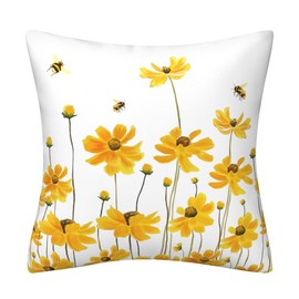 DILOXNSU Yellow Bee Flower Cushion Covers 45 x 45 cm Bee Cushions Covers Double-Sided Square Decorative Pillows Covers for Sofa Garden Livingroom Outdoor Home Decor Cushion Cover 18 x 18 inch