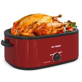 24 Quart Electric Roaster Oven with Visible & Self-Basting Lid, Large Turkey Roaster with Defrost Warm Function, Adjustable Temperature, Removable Pan Rack, Stainless Steel
