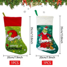 Seasboes Christmas Stockings, Pack of 2 Green Christmas Hanging Stockings, Santa Stocking, Santa Stocking for Hanging and Filling Christmas, Decorations for Christmas