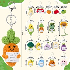 Tondiamo 18 Pcs Crochet Keychain Dolls Bulk with Positive Card Fruits Vegetables Encouragement Support Knitted Crochet Gifts for Birthday Coworker Office Home Decor(Fresh Style)
