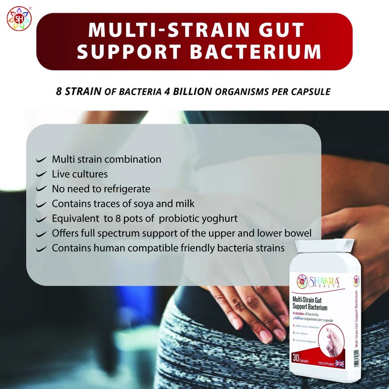 Multi-Strain Gut Support Bacterium (30 Capsules) Soothes & Supports Gut,