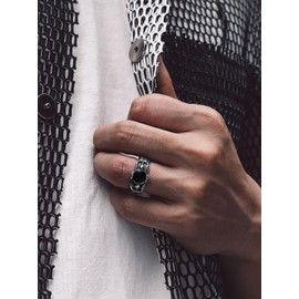 Bandmax Stainless Steel Skull Cubic Zirconia Ring for Men Women Gothic Skeleton Holding Black Onyx Statement Ring Size 11 Punk Skull Jewelry Gift