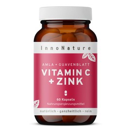 InnoNature Vitamin C + Zink Kapseln | aus Guavenblättern und Amla Fruchtextrakt | 60 Kapseln, 240 mg Vitamin-C und 20 mg Zink | veagn, laborgeprüft