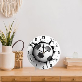 Peaom 3D Soccer Ball Wall Clock Battery Operated 10 in Round Wall Clocks Slilent Non Ticking Quartz Analog Clock for Bedroom Kids Living Room Classroom Decor