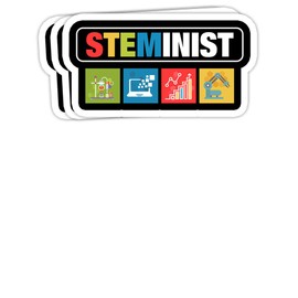 goldbabytee Steminist Shirt Science Technology Engineering Math STEM- 4x3 Vinyl Stickers, Laptop Decal, Water Bottle Sticker (Set of 3)