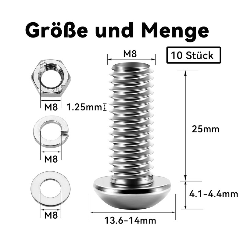 Dayalo Pack of 10 M8 x 25 Screws, Button Head