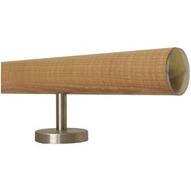 TIBU Ash Wooden Handrail Railing 0.3 m - 6 m, Length 30 cm, End Slightly Curved Stainless Steel Cap and 2 Straight Holders