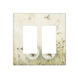 Xuejiaku Outlet Covers Beige Butterflies Dandelions Wildflowers 2 Gang Light Switch Cover Double Rocker Wallplates Decorative Electrical GFCI Socket Cover for Bathroom Bedroom Decor