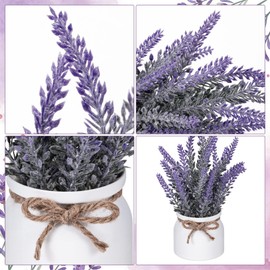 FineCheer 6 Pcs Artificial Lavender Plant in Pots Small Rustic Spring Faux Lavender Potted Plants Purple Bathroom Decor Farmhouse Centerpieces for Kitchen Bedroom Shelves Desk Office