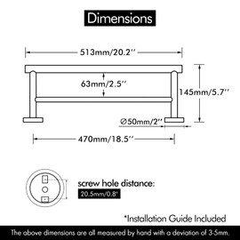KES Double Towel Bar 20 Inch, Black Towel Bar for Bathroom Towel Rack SUS304 Stainless Steel Rustproof Wall Mounted Matte Black, A2001S52-BK