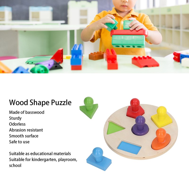 Wood Shape Puzzle Educational Colorful Early Learning Skill Development Round
