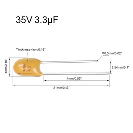 uxcell 3.3uF Tantalum Capacitor, 35V 2 Pin Yellow Radial Electrolytic Capacitor Dipped Tantalum Bead Capacitors 10pcs