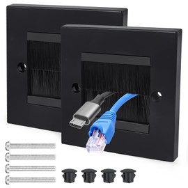 2 Pack Cable Brush Plate, Brush Wall Plate, Cable Entry Cover, Single Gang Brush Panel for Covering Outlets, Cables Pass Through Insert for Wires, Receptacles and Tidying Cords (Black)