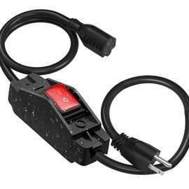 3.3ft Extension Cord with Led Switch, WeatherProof Extension Power Cord with OnOff Switch, Heavy Duty 125/250v 1875W Grounded Outlet 3 Prong Plug with Safety Cover for In/Outdoor Electrical Appliances