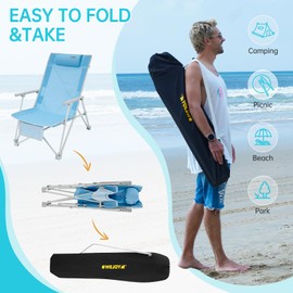 #WEJOY Compact Folding Beach Chair for Adults, Oversized Heavy Duty Camping Chairs Portable High Back Lawn Chairs with Armrest, Headrest, Pocket Tall Beach Chairs for Outdoor Camp Travel