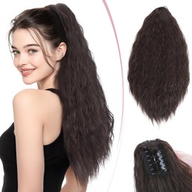 SEGO Pro Claw Clip Ponytail Hair Extensions Synthetic Pony Tail Hair Pieces for Women, 24 Inch Wavy 165g (Dark Brown)