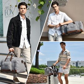 Dimayar Canvas Duffle Bag for Travel,Expandable Carry on Bag,Overnight Weekend Gym Bag Duffel Bag Mens Travel Bag (Gray)