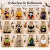 48 Bolsas de Arpillera para Halloween, 12 Diseños, Tamaño 10