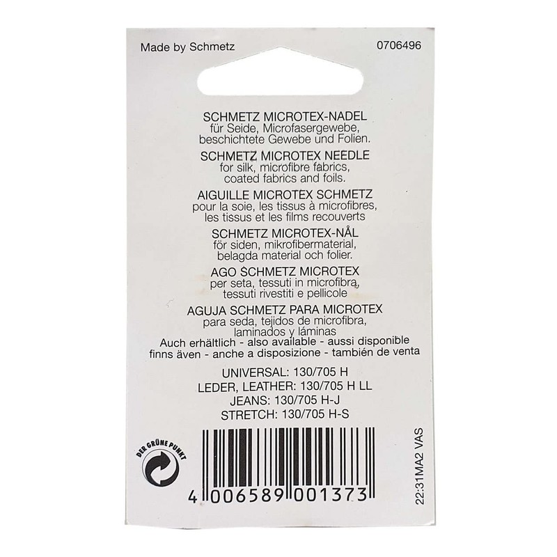 Schmetz 130-705M-60 Needle, Metal, Silver, 60-8 Size, 5 Count