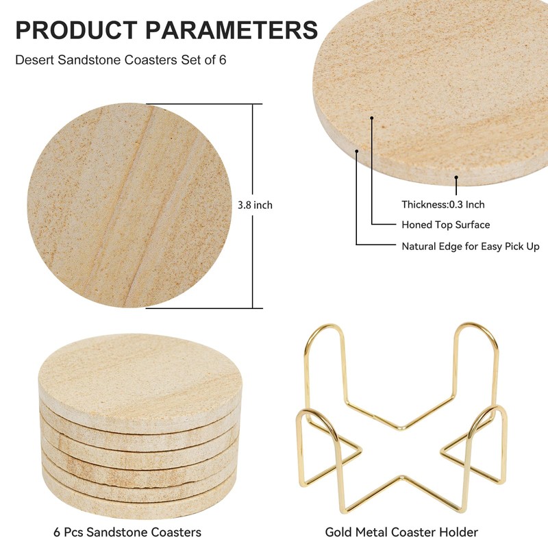 YONGHEE Absorbent Coasters Set of 6, Desert-Like Patterns Natural Sandstone