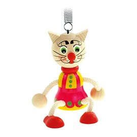 Mertens Springfigur Katze mit Feder, Spielzeug für Kinder ab 12 Monate, Holzspielzeug (schöne Kinderzimmer Dekoration, Kinderspielzeug zur Förderung der kindlichen Fähigkeiten), Mehrfarbig