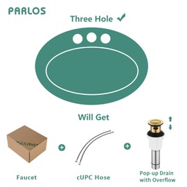 PARLOS 2 Handles Waterfall Bathroom Faucet with Metal Pop-up Drain and Faucet Supply Lines, Brushed Gold, Doris 1406808
