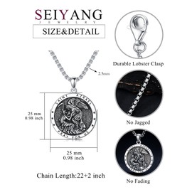Seiyang Saint Azrael Necklace for Men 925 Sterling Silver St Azrael Medal Angel of Death Azrael Pendant Archangel Azrael Necklace Protection Jewelry Religious Gifts for Men