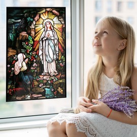 Virgin Mary Lady of Lourdes Stained Glass Stained Glass Window Film (18"x27")
