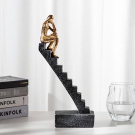 Hebdids Modern Contemplative Figure Sculpture, Black and Gold Stairs Design, 9.45 x 4.72 x 1.97 inches