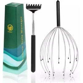 YEZY 헤드 마사지기 20 핑거 스크래처 두피 백 마사지용 스타킹 스터퍼 (블랙) Black [Black] YEZY Head Massager 20 Finger Scratcher Scalp Back Massager Stocking Stuffer (Black)