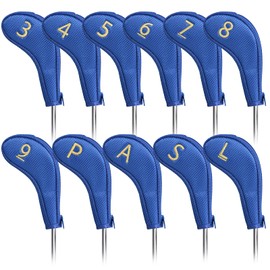 Juego de 11 fundas de cabeza de hierro para palos de golf con número En ambos lados, adecuado para golfista diestro e izquierdo con cierre de cierre (azul)