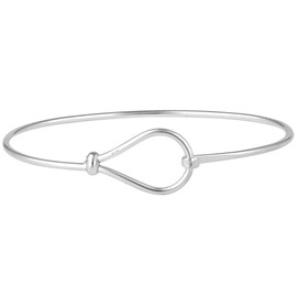 Silverly Women's 925 Sterling Silver Polished Pear Teardrop Hook Clasp Bangle Bracelet