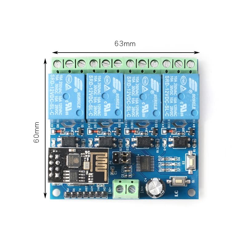 JESSINIE ESP8266 ESP-01 4 Channel 12V WiFi Relay Module 12V