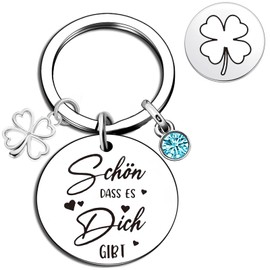 EFNHJF5 Gifts for women men, lucky charm key ring gifts - Schön, dass es Dich gibt, double-sided with engraving, thank you gifts, gifts for Christmas, birthday, blue