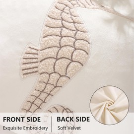 Tosleo Embroidered Throw Pillow Covers 18x18 Pack of 2 Beige Velvet Pillow Cushion Cases Farmhouse Decor Square Seahouse Pillowcases Ocean Themed Cushion Covers for Spring Summer Sofa Couch Bedroom