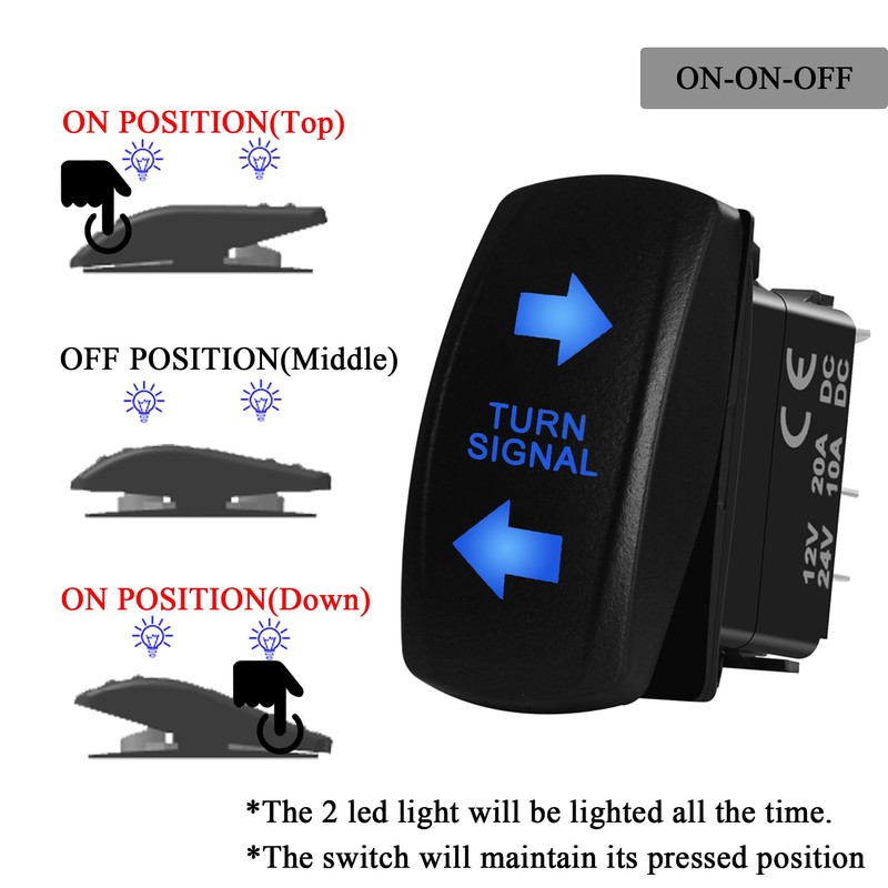 Waterproof Blue Led Turn Signal Switch 10 Pin ON-Off-ON DPDT