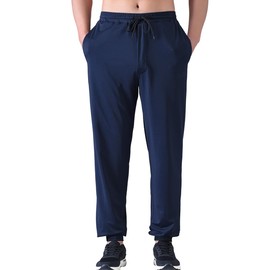 Zoulee Men's Zipper Fly Track Pants Drawstring Sweatpants Jogger Pants Navy Blue L