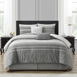 Stratford Park 100% Cotton King Size Comforter Set, 6 Piece, Color Grey, Geometric Jacquard Bedding Set, Matching Bedskirt, Pillows & Shams