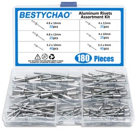 BESTYCHAO 180pcs 6 Sizes Aluminum Blind Rivets, Pop Rivets Assortment Kit (Silver)