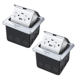 JACEPFY Floor Pop Up Outlet, Pop Up Waterproof Floor Electrical Box with 4.8A USB Chargers and 2 Outlet Receptacle Stainless Steel Cover (Type-C Silver 2pack)